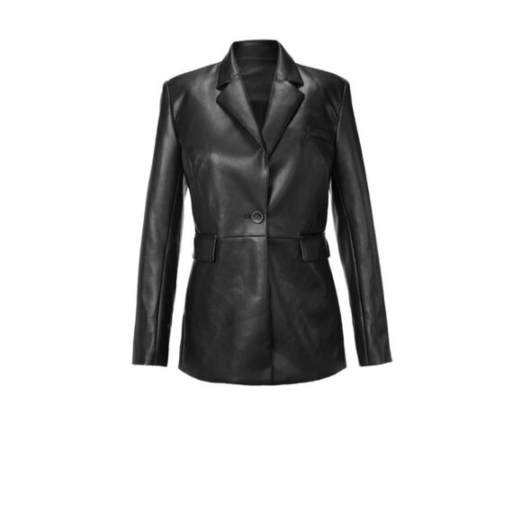 Cabi Womens James Faux Leather Black Blazer Jacket size large pockets new - Picture 7 of 9